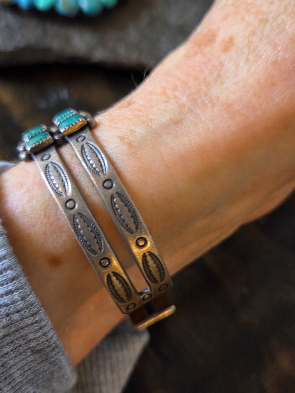 Vintage Fred Harvey Era 2 Row Turquoise Cuff - Picture 3 of 7